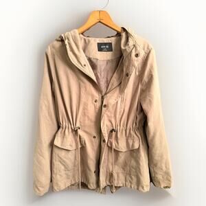 Active USA Utility Jacket Hooded Women’s Medium Beige Tan Zip Button Coat